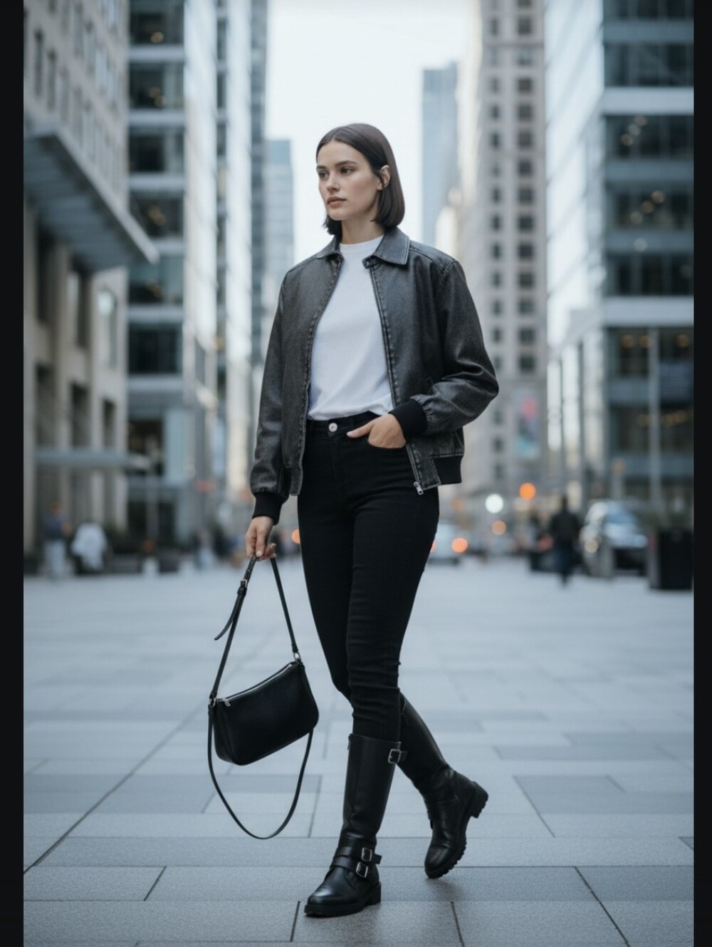 wild fable Black Washed Faux-Leather Zip Jacket